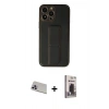 MARSİLYAN™- iPhone 13 Pro Max Kılıf Akış Doku - Siyah Bilvis Hayalet Cam Ekran Koruyucu + Rainbow Kamera Lens Koruma Cam - MR