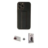 MARSİLYAN™- iPhone 13 Pro Max Kılıf Akış Doku - Siyah Bilvis Hayalet Cam Ekran Koruyucu + Rainbow Kamera Lens Koruma Cam - KI