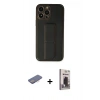 MARSİLYAN™- iPhone 13 Pro Max Kılıf Akış Doku - Siyah Bilvis Hayalet Cam Ekran Koruyucu + Renkli Kamera Lens Koruma Cam - PE