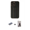 MARSİLYAN™- iPhone 13 Pro Max Kılıf Akış Doku - Siyah Bilvis Hayalet Cam Ekran Koruyucu + Renkli Kamera Lens Koruma Cam - SI