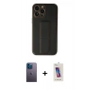 MARSİLYAN™- iPhone 13 Pro Max Kılıf Akış Doku - Siyah Joko 5D Cam + Mavi Neon Fosforlu Kamera Lens