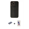 MARSİLYAN™- iPhone 13 Pro Max Kılıf Akış Doku - Siyah Joko 5D Cam + Pembe Renkli Kamera Lens Koruma Cam