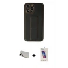 MARSİLYAN™- iPhone 13 Pro Max Kılıf Akış Doku - Siyah Joko 5D Cam + Rainbow Kamera Lens Koruma Cam - BZ