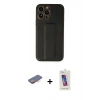 MARSİLYAN™- iPhone 13 Pro Max Kılıf Akış Doku - Siyah Joko 5D Cam + Turuncu Renkli Kamera Lens Koruma Cam