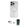 MARSİLYAN™- iPhone 13 Pro Max Kılıf Akış Minimal Özel Seri - Şeffaf 360 Full Body Arka Koruyucu + Gökkuşağı Pers Alüminyum Kamera Lens