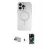 MARSİLYAN™- iPhone 13 Pro Max Kılıf Akış Minimal Özel Seri - Şeffaf 360 Full Body Arka Koruyucu + Rainbow Kamera Lens Koruma Cam - MR