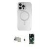 MARSİLYAN™- iPhone 13 Pro Max Kılıf Akış Minimal Özel Seri - Şeffaf 360 Full Body Arka Koruyucu + Rainbow Kamera Lens Koruma Cam - BZ
