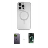 MARSİLYAN™- iPhone 13 Pro Max Kılıf Akış Minimal Özel Seri - Şeffaf 360 Full Body Arka Koruyucu + Neon Fosforlu Kamera Lens - YL