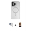 MARSİLYAN™- iPhone 13 Pro Max Kılıf Akış Minimal Özel Seri - Şeffaf Maxco Cam Ekran Koruyucu + Pers Alüminyum Kamera Lens - LT