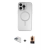 MARSİLYAN™- iPhone 13 Pro Max Kılıf Akış Minimal Özel Seri - Şeffaf Maxco Cam Ekran Koruyucu + Pers Alüminyum Kamera Lens - SABE