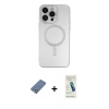 MARSİLYAN™- iPhone 13 Pro Max Kılıf Akış Minimal Özel Seri - Şeffaf Pasifik Cam Ekran Koruyucu + Açık Yeşil Metal Kamera Lens Koruma Cam