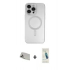MARSİLYAN™- iPhone 13 Pro Max Kılıf Akış Minimal Özel Seri - Şeffaf Pasifik Cam Ekran Koruyucu + Rainbow Kamera Lens Koruma Cam - BZ