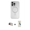 MARSİLYAN™- iPhone 13 Pro Max Kılıf Akış Minimal Özel Seri - Şeffaf Pasifik Cam Ekran Koruyucu + Rainbow Kamera Lens Koruma Cam - KI