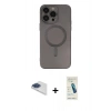 MARSİLYAN™- iPhone 13 Pro Max Kılıf Akış Minimal Özel Seri - Şeffaf Pasifik Cam Ekran Koruyucu + Lacivert Pers Alüminyum Kamera Lens