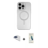 MARSİLYAN™- iPhone 13 Pro Max Kılıf Akış Minimal Özel Seri - Şeffaf Pasifik Cam Ekran Koruyucu + Lacivert Pers Alüminyum Kamera Lens