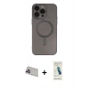 MARSİLYAN™- iPhone 13 Pro Max Kılıf Akış Minimal Özel Seri - Şeffaf Pasifik Cam Ekran Koruyucu + Mor Rainbow Kamera Lens Koruma Cam