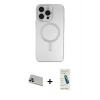 MARSİLYAN™- iPhone 13 Pro Max Kılıf Akış Minimal Özel Seri - Şeffaf Pasifik Cam Ekran Koruyucu + Mor Rainbow Kamera Lens Koruma Cam