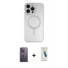 MARSİLYAN™- iPhone 13 Pro Max Kılıf Akış Minimal Özel Seri - Şeffaf Pasifik Cam Ekran Koruyucu + Neon Fosforlu Kamera Lens - BZ