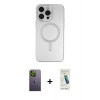 MARSİLYAN™- iPhone 13 Pro Max Kılıf Akış Minimal Özel Seri - Şeffaf Pasifik Cam Ekran Koruyucu + Neon Fosforlu Kamera Lens - YL