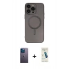 MARSİLYAN™- iPhone 13 Pro Max Kılıf Akış Minimal Özel Seri - Şeffaf Pasifik Cam Ekran Koruyucu + Neon Fosforlu Kamera Lens - MI