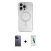 MARSİLYAN™- iPhone 13 Pro Max Kılıf Akış Minimal Özel Seri - Şeffaf Pasifik Cam Ekran Koruyucu + Neon Fosforlu Kamera Lens - MI