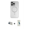 MARSİLYAN™- iPhone 13 Pro Max Kılıf Akış Minimal Özel Seri - Şeffaf Pasifik Cam Ekran Koruyucu + Rainbow Kamera Lens Koruma Cam - MI
