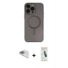 MARSİLYAN™- iPhone 13 Pro Max Kılıf Akış Minimal Özel Seri - Şeffaf Pasifik Cam Ekran Koruyucu + Sierra Blue Pers Alüminyum Kamera Lens