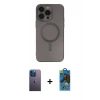 MARSİLYAN™- iPhone 13 Pro Max Kılıf Akış Minimal Özel Seri - Siyah 18D Cam Ekran Koruyucu + Neon Fosforlu Kamera Lens - MI
