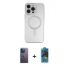 MARSİLYAN™- iPhone 13 Pro Max Kılıf Akış Minimal Özel Seri - Siyah 18D Cam Ekran Koruyucu + Neon Fosforlu Kamera Lens - MI
