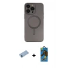 MARSİLYAN™- iPhone 13 Pro Max Kılıf Akış Minimal Özel Seri - Siyah 18D Cam Ekran Koruyucu + Shine Kamera Lens Koruma Cam - MI