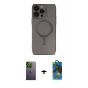 MARSİLYAN™- iPhone 13 Pro Max Kılıf Akış Minimal Özel Seri - Siyah 18D Cam Ekran Koruyucu + Neon Fosforlu Kamera Lens - YL