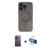 MARSİLYAN™- iPhone 13 Pro Max Kılıf Akış Minimal Özel Seri - Siyah 3D Antistatik Cam Ekran Koruyucu + Neon Fosforlu Kamera Lens - BZ