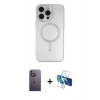 MARSİLYAN™- iPhone 13 Pro Max Kılıf Akış Minimal Özel Seri - Siyah 3D Antistatik Cam Ekran Koruyucu + Neon Fosforlu Kamera Lens - BZ