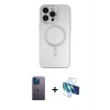 MARSİLYAN™- iPhone 13 Pro Max Kılıf Akış Minimal Özel Seri - Siyah 3D Antistatik Cam Ekran Koruyucu + Neon Fosforlu Kamera Lens - MI