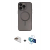 MARSİLYAN™- iPhone 13 Pro Max Kılıf Akış Minimal Özel Seri - Siyah 3D Antistatik Cam Ekran Koruyucu + Pers Alüminyum Kamera Lens - GD