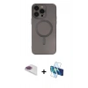 MARSİLYAN™- iPhone 13 Pro Max Kılıf Akış Minimal Özel Seri - Siyah 3D Antistatik Cam Ekran Koruyucu + Pers Alüminyum Kamera Lens - GI