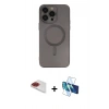 MARSİLYAN™- iPhone 13 Pro Max Kılıf Akış Minimal Özel Seri - Siyah 3D Antistatik Cam Ekran Koruyucu + Pers Alüminyum Kamera Lens - KI