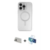MARSİLYAN™- iPhone 13 Pro Max Kılıf Akış Minimal Özel Seri - Siyah 3D Antistatik Cam Ekran Koruyucu + Rainbow Kamera Lens Koruma Cam - BZ