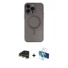 MARSİLYAN™- iPhone 13 Pro Max Kılıf Akış Minimal Özel Seri - Siyah 3D Antistatik Cam Ekran Koruyucu + Raze Metal Kamera Lens - GD