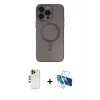 MARSİLYAN™- iPhone 13 Pro Max Kılıf Akış Minimal Özel Seri - Siyah 3D Antistatik Cam Ekran Koruyucu + Shine Kamera Lens - GD