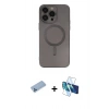 MARSİLYAN™- iPhone 13 Pro Max Kılıf Akış Minimal Özel Seri - Siyah 3D Antistatik Cam Ekran Koruyucu + Shine Kamera Lens Koruma Cam - MI
