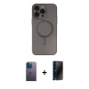MARSİLYAN™- iPhone 13 Pro Max Kılıf Akış Minimal Özel Seri - Siyah 3D Antistatik Hayalet Cam Ekran Koruyucu + Neon Fosforlu Kamera Lens - MI