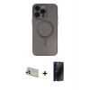MARSİLYAN™- iPhone 13 Pro Max Kılıf Akış Minimal Özel Seri - Siyah 3D Antistatik Hayalet Cam Ekran Koruyucu + Rainbow Kamera Lens Koruma Cam - BZ