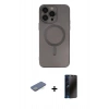 MARSİLYAN™- iPhone 13 Pro Max Kılıf Akış Minimal Özel Seri - Siyah 3D Antistatik Hayalet Cam Ekran Koruyucu + Renkli Kamera Lens Koruma Cam - YL