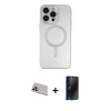 MARSİLYAN™- iPhone 13 Pro Max Kılıf Akış Minimal Özel Seri - Siyah 3D Antistatik Hayalet Cam Ekran Koruyucu + Rainbow Kamera Lens Koruma Cam - MR
