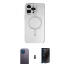 MARSİLYAN™- iPhone 13 Pro Max Kılıf Akış Minimal Özel Seri - Siyah 3D Antistatik Hayalet Cam Ekran Koruyucu + Neon Fosforlu Kamera Lens - MI