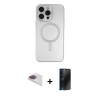 MARSİLYAN™- iPhone 13 Pro Max Kılıf Akış Minimal Özel Seri - Siyah 3D Antistatik Hayalet Cam Ekran Koruyucu + Pers Alüminyum Kamera Lens - GI