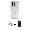 MARSİLYAN™- iPhone 13 Pro Max Kılıf Akış Minimal Özel Seri - Siyah 3D Antistatik Hayalet Cam Ekran Koruyucu + Rainbow Kamera Lens Koruma Cam - BZ