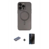 MARSİLYAN™- iPhone 13 Pro Max Kılıf Akış Minimal Özel Seri - Siyah 3D Antistatik Hayalet Cam Ekran Koruyucu + Renkli Kamera Lens Koruma Cam - MI