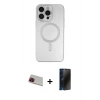 MARSİLYAN™- iPhone 13 Pro Max Kılıf Akış Minimal Özel Seri - Siyah 3D Antistatik Hayalet Cam Ekran Koruyucu + Rainbow Kamera Lens Koruma Cam - KI